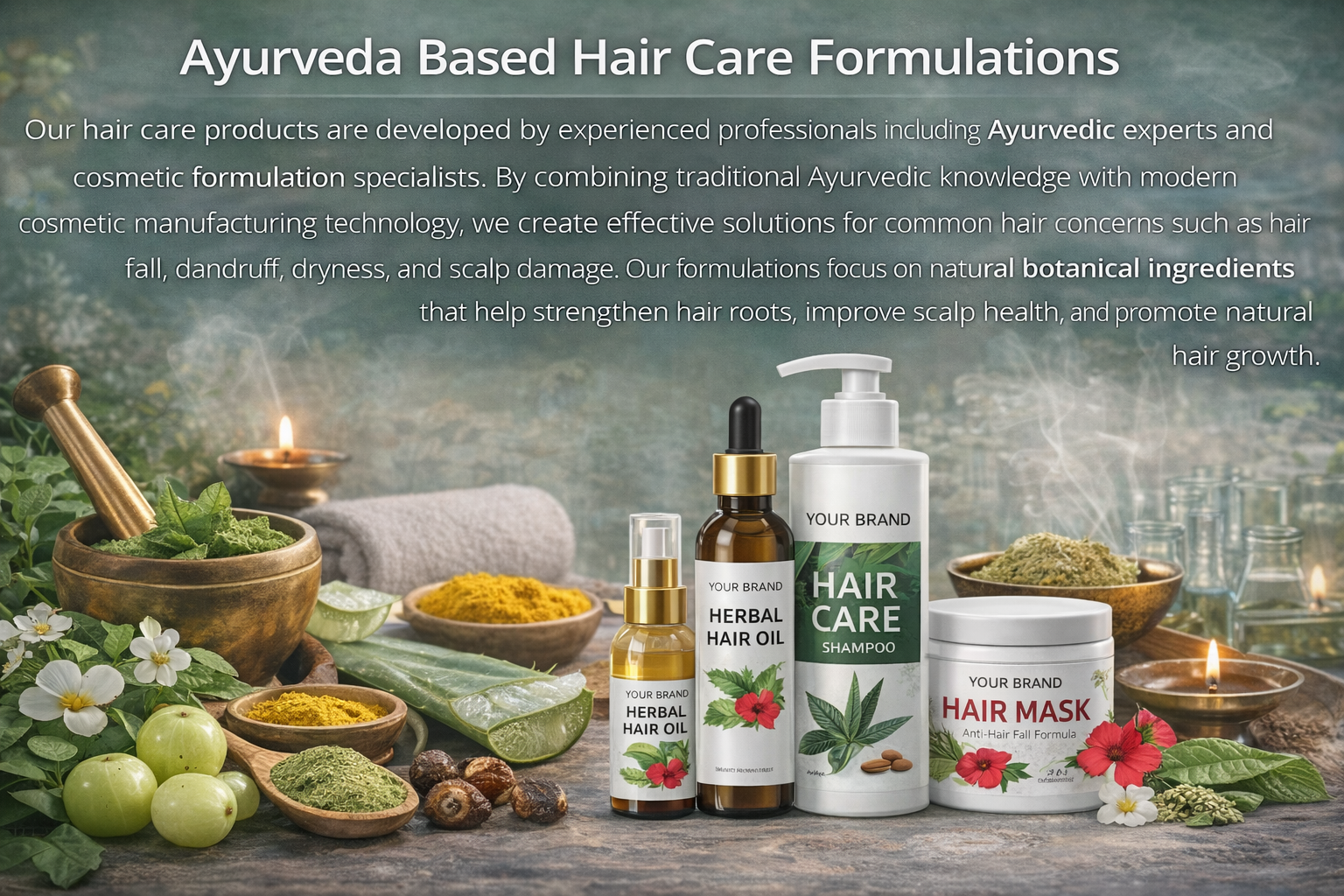 Ayurvedic hair care essentials on display